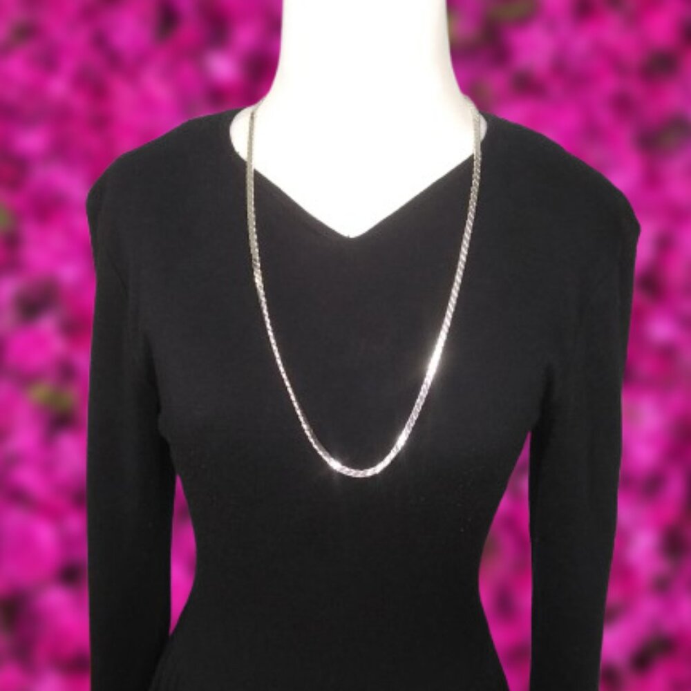 Napier Long Silver Tone Chain Necklace Flat Shiny Glossy 29 Inch Classic